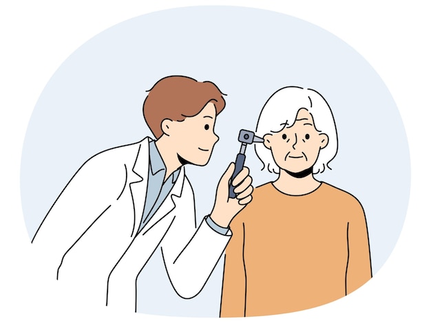 Vector doctor examine old patient ear