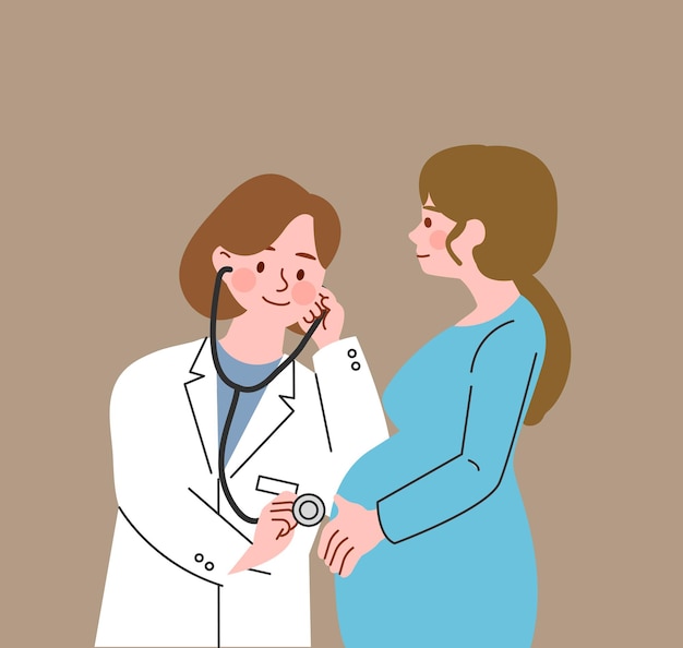 doctor examining a pregnant woman with a stethoscope