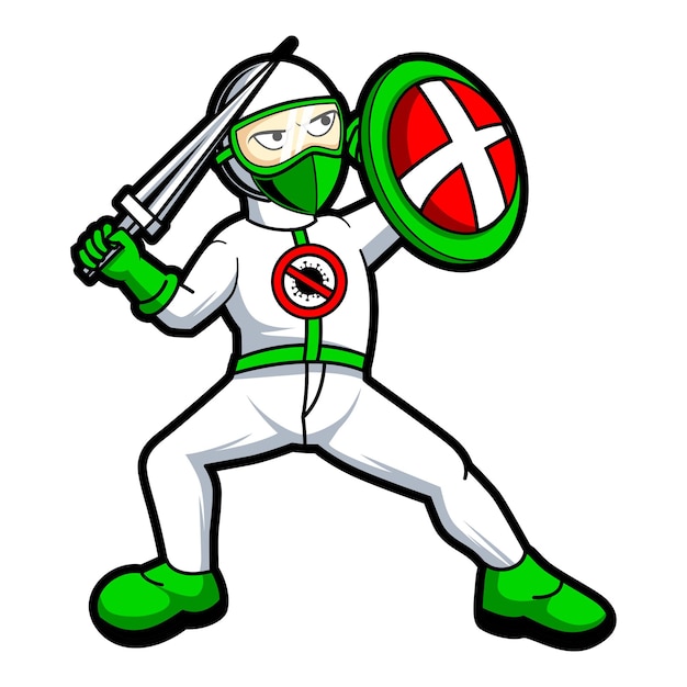 Doctor fighting corona virus mascot character design illustration