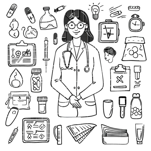 Doctor flat vector linear te set illustration high quality