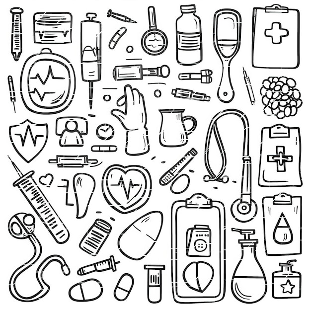 Doctor flat vector linear te set illustration high quality