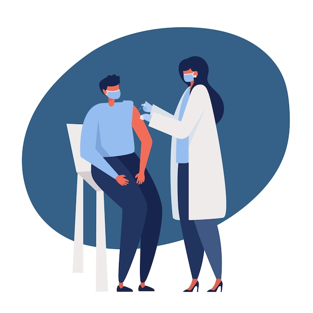 The doctor gives a vaccination to the patient Vector illustration