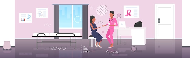 doctor giving medications pills to african american woman patient breast cancer day disease awareness prevention 