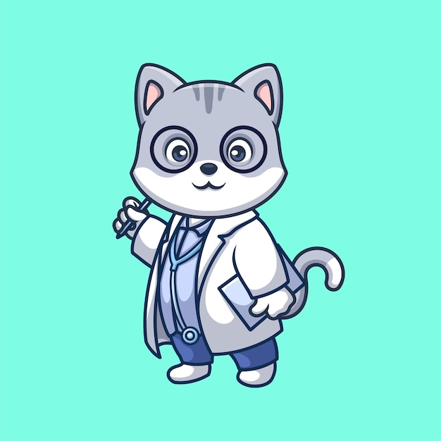 Vector doctor grey cat cute cartoon