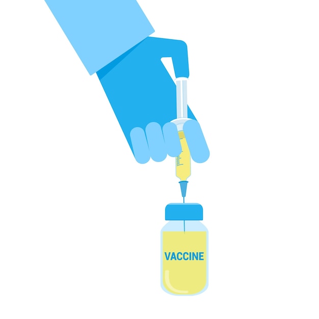 ワクチン注射用ハンドホールドシリンジ - フラットスタイルのベクトルイラスト