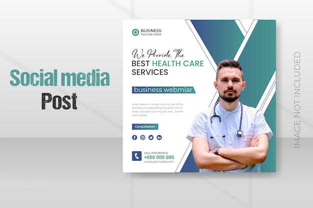 Doctor health care social media post and clinic banner template