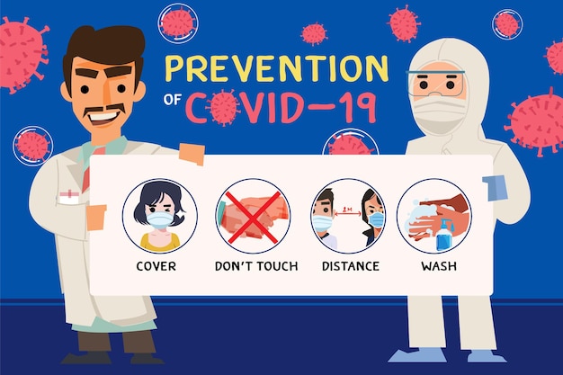 Doctor holding information paper of covid-19 prevention tips. -