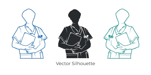 Vector doctor illustration silhouettes line art