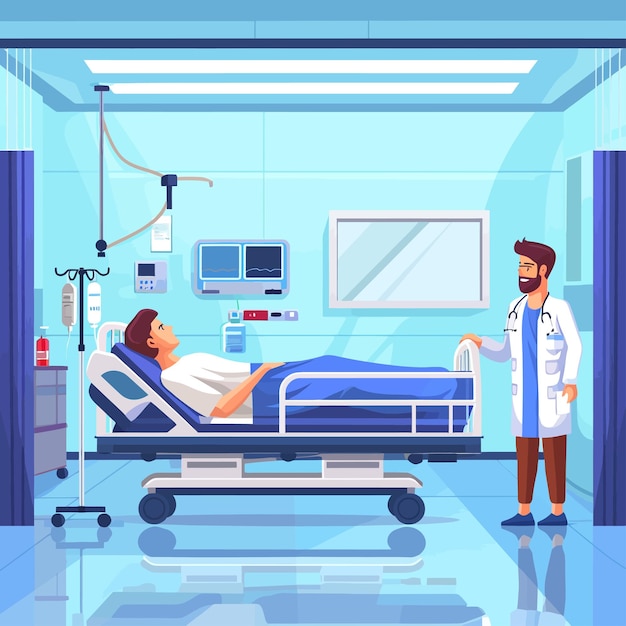 Vector doctor_in_hospital_flat_composition_with_indoor