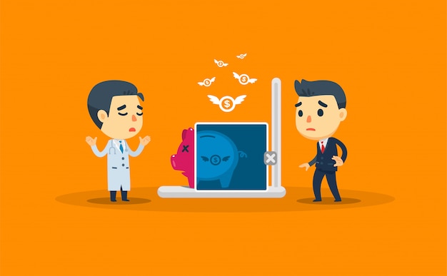 A doctor is checking the savings of an entrepreneur. vector illustration