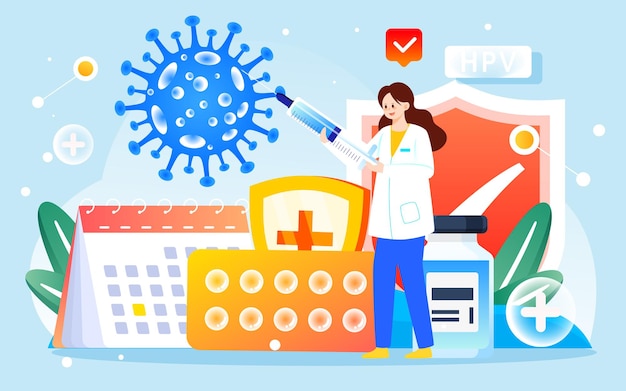 Vector doctor is fighting virus caring for women's health vector illustration