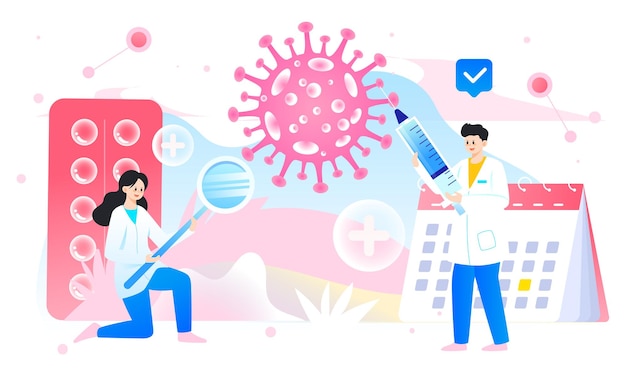 Doctor is fighting virus caring for women's health vector illustration