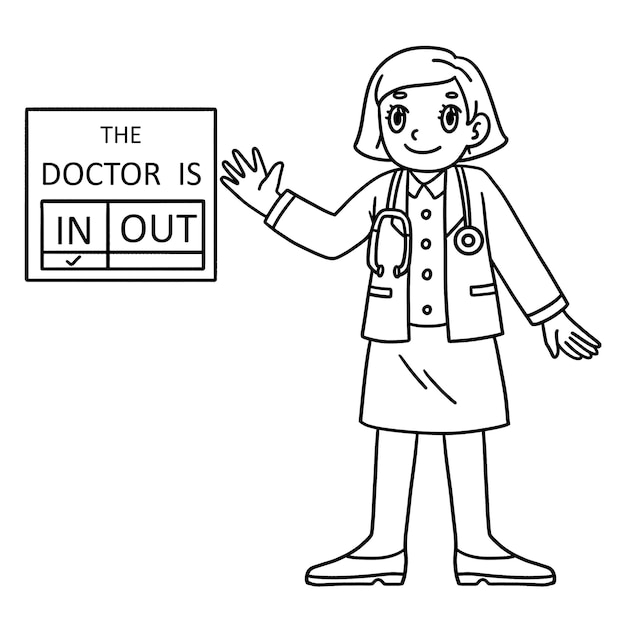 Vector doctor is in isolated coloring page for kids