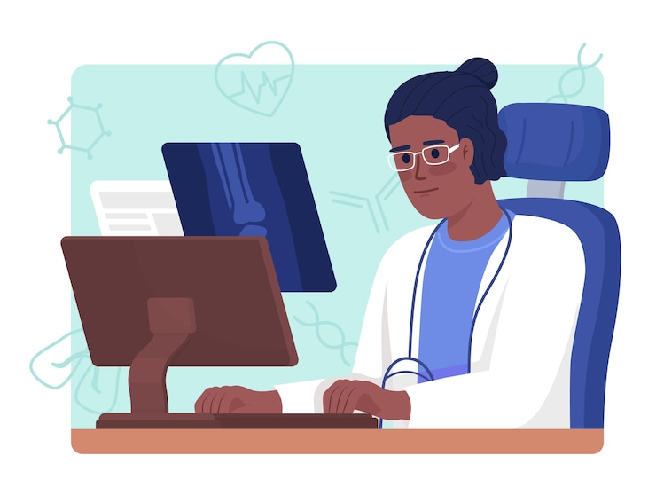 Vector doctor looking at radiographic image flat concept vector illustration