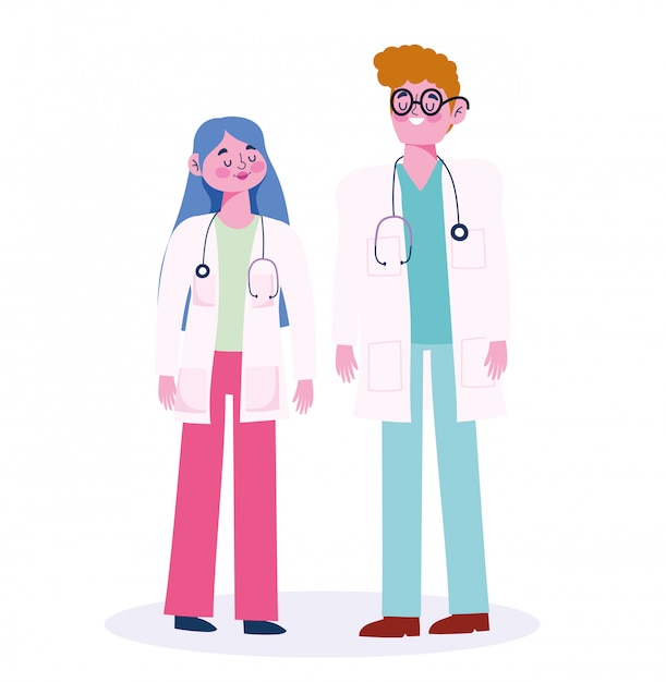 Doctor male and female with stethoscope professional occupation character