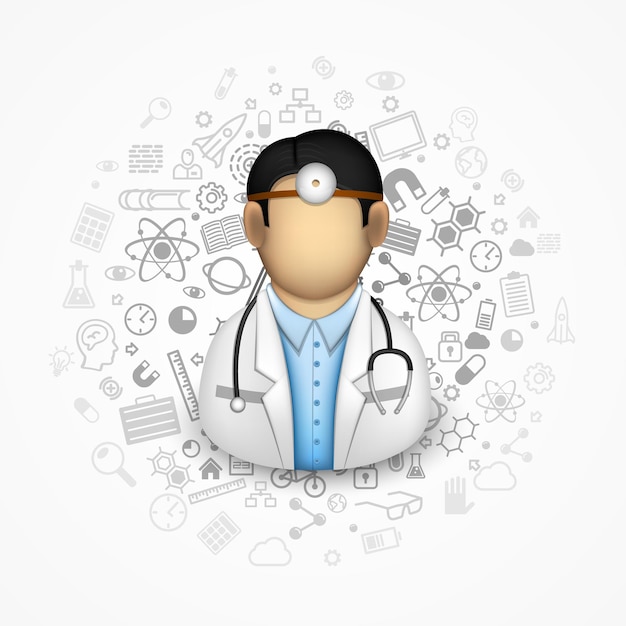 Doctor many icons on the background. Vector illustration