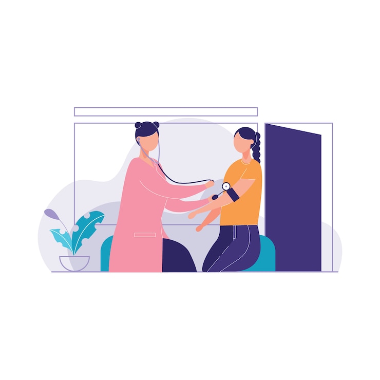 Vector doctor medical coat is testing patient blood preasure vector illustration