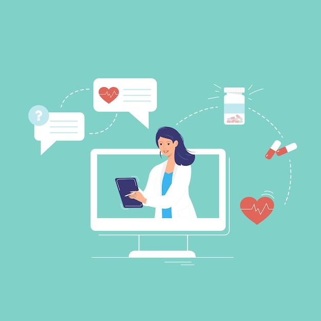 A doctor on a monitor diagnosing and prescribing treatment consultation with a doctor online