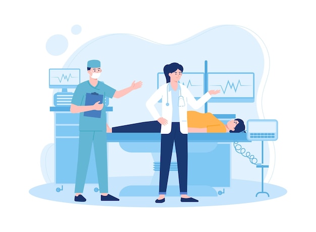 doctor and nurse showing patient infographic concept flat illustration