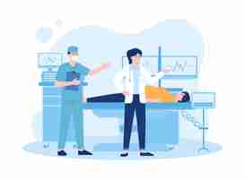 Vector doctor and nurse showing patient infographic concept flat illustration