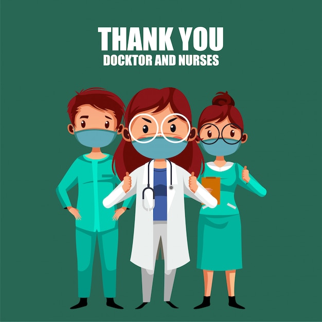 Doctor and nurse thank you illustration