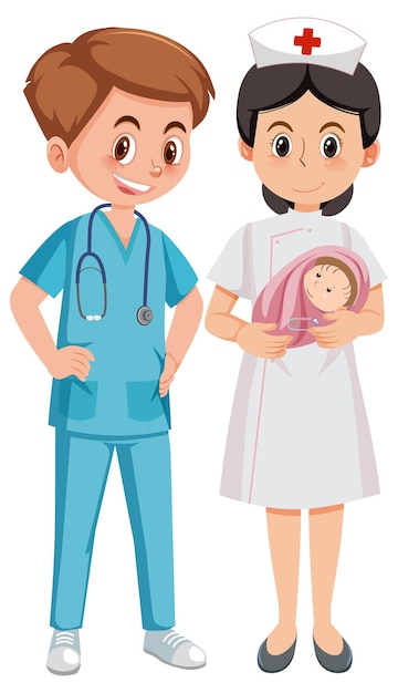 Doctor and nurse with newborn baby