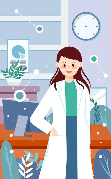 Doctor in the office vector illustration for physicians day