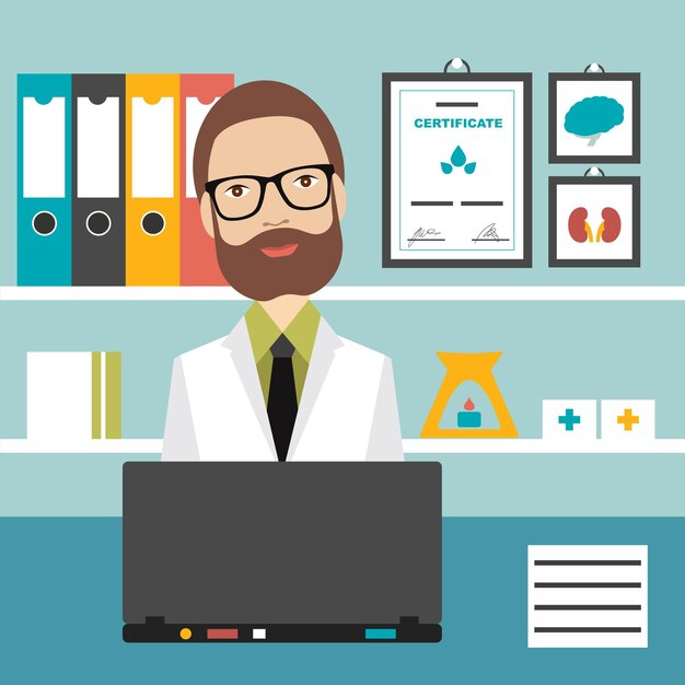 Doctor office workplace flat vector illustration