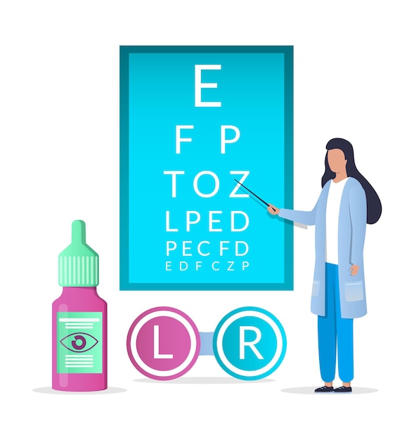 医師の眼科医の視力検査コンタクトレンズのベクトルイラスト視力検査と矯正...