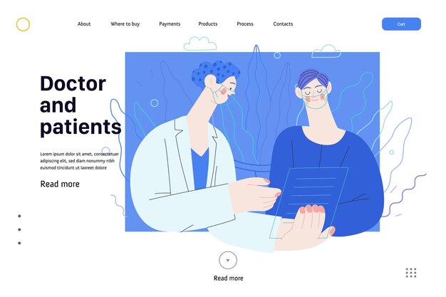 Vector doctor and patients medical insurance web template