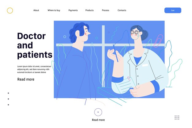 Vector doctor and patients medical insurance web template