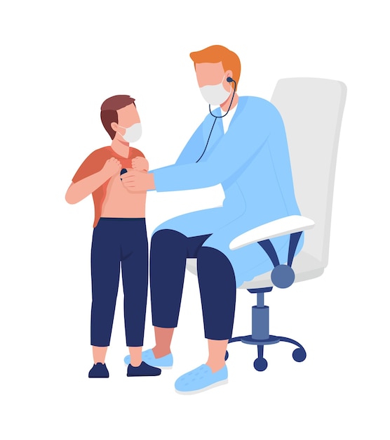 Vector doctor performs lung assessment for patient semi flat color vector characters