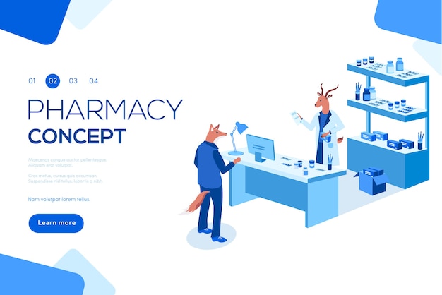 Vector doctor pharmacist and patient in drugstore. can use for web banner, infographics, header .