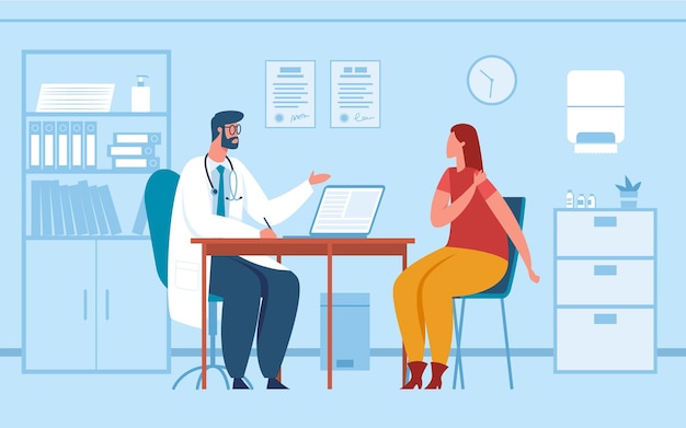 doctor physician consulting diagnosing patient in office medical appointment hospital concept