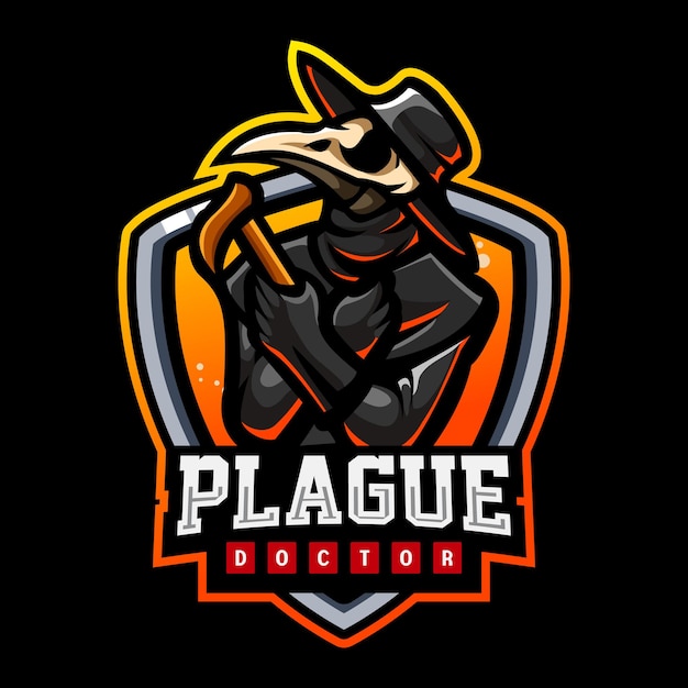 Disegno del logo esport della mascotte della peste del dottore