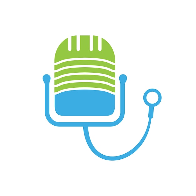 Doctor podcast vector logo design. Stethoscope and microphone illustration symbol.