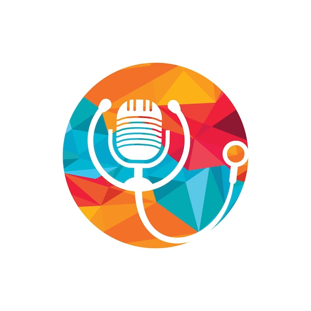 Doctor podcast vector logo design Stethoscope and microphone illustration symbol