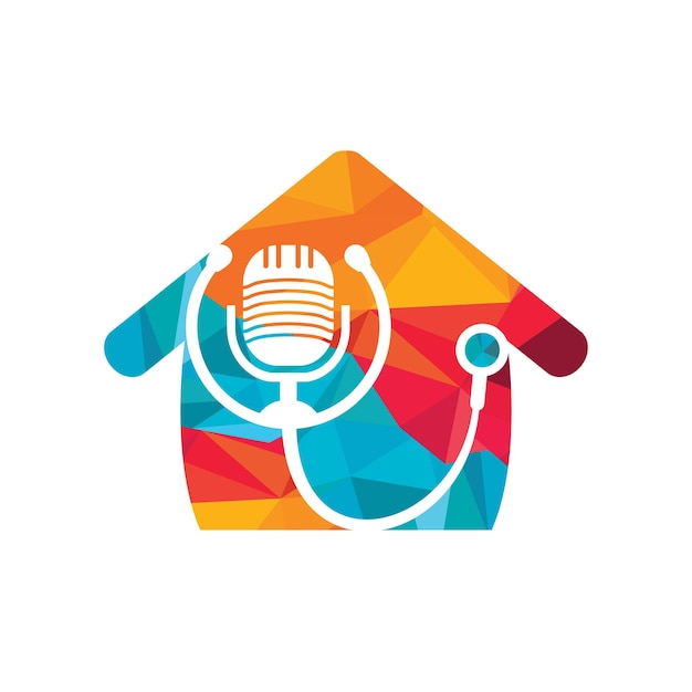 Doctor podcast vector logo design Stethoscope and microphone illustration symbol