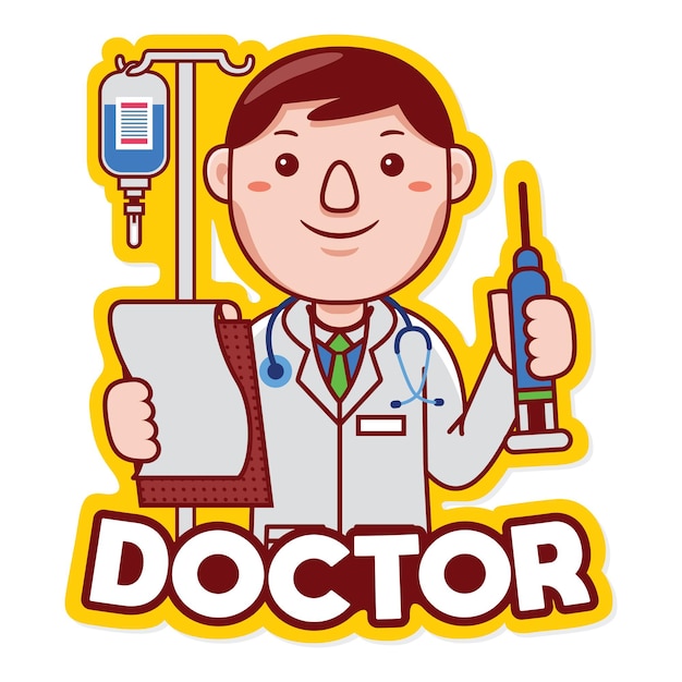 Доктор профессии талисман логотип вектор в мультяшном стиле