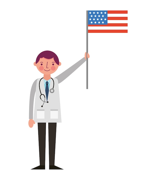 Doctor professional holding american flag labor day