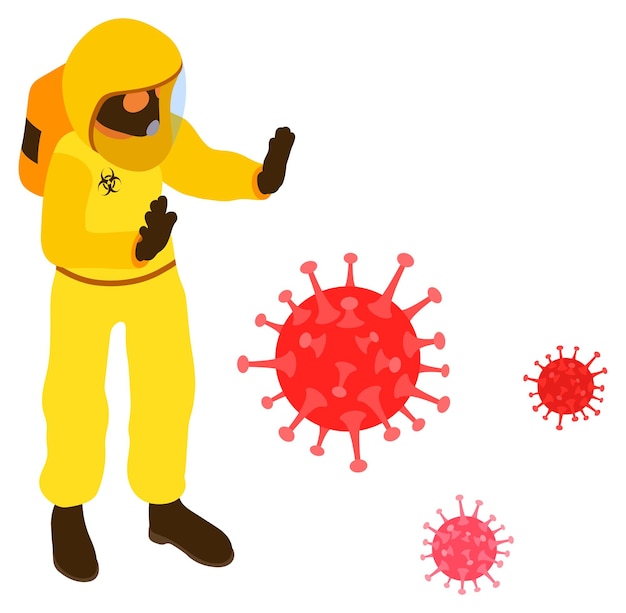 Doctor in protective coverall stop coronavirus