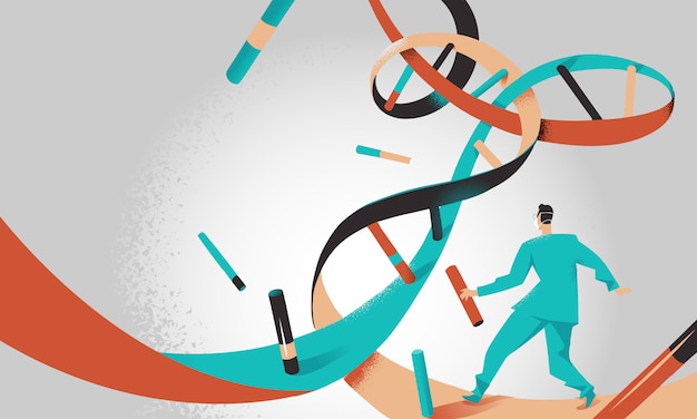 Vector doctor running inside dna helix