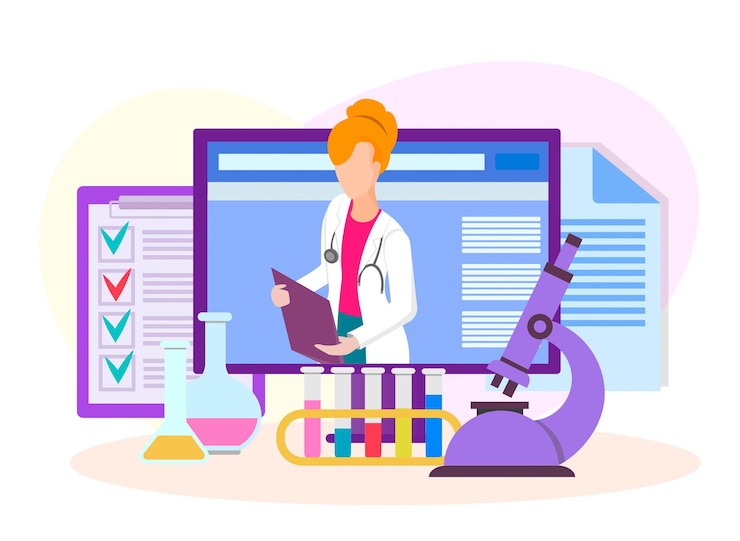 Vector doctor's consultation online medical laboratory results of analyzes and test vector illustration