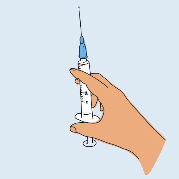 Вектор Руки доктора со шприцем с вакциной или лекарством делают инъекцию.
