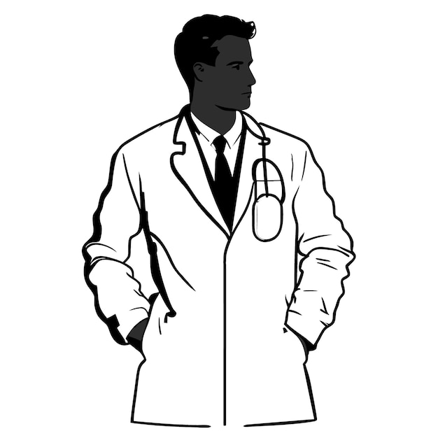 doctor silhouette full body medical stethoscope vector illustration line art