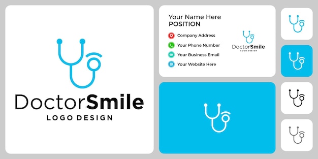 Design del logo medico e sorriso con modello di biglietto da visita.