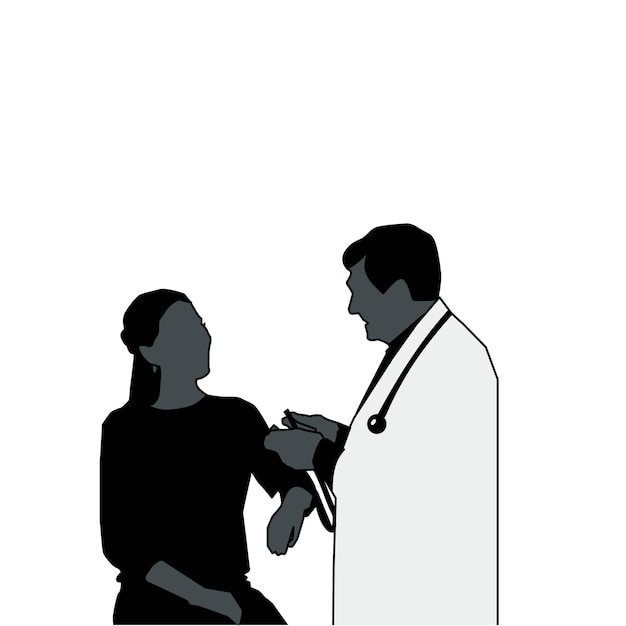 Vector doctor standing and checking his patient's blood pressure during a consultation stock illustration