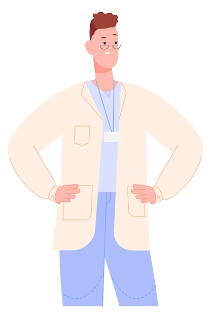 Стоящий доктор Мужчина в лабораторном халате со скрещенными руками