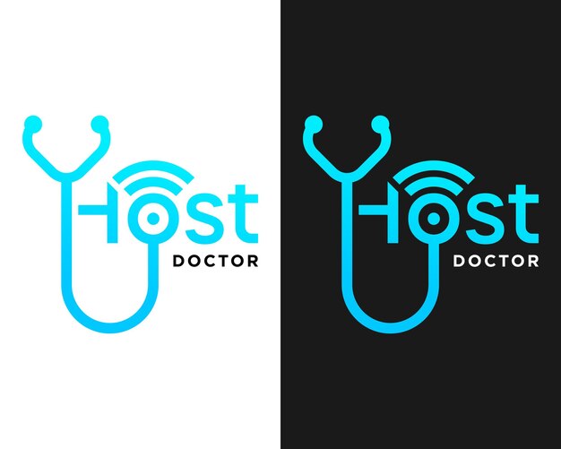 Vector doctor stethoscope logo design and connection wifi signal