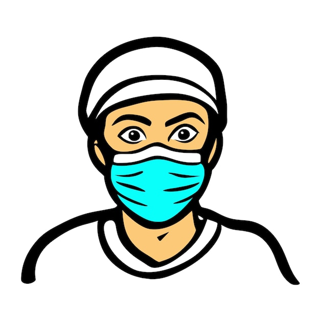 Vector doctor surgical face mask hand drawn flat stylish cartoon sticker icon concept isolated illustration